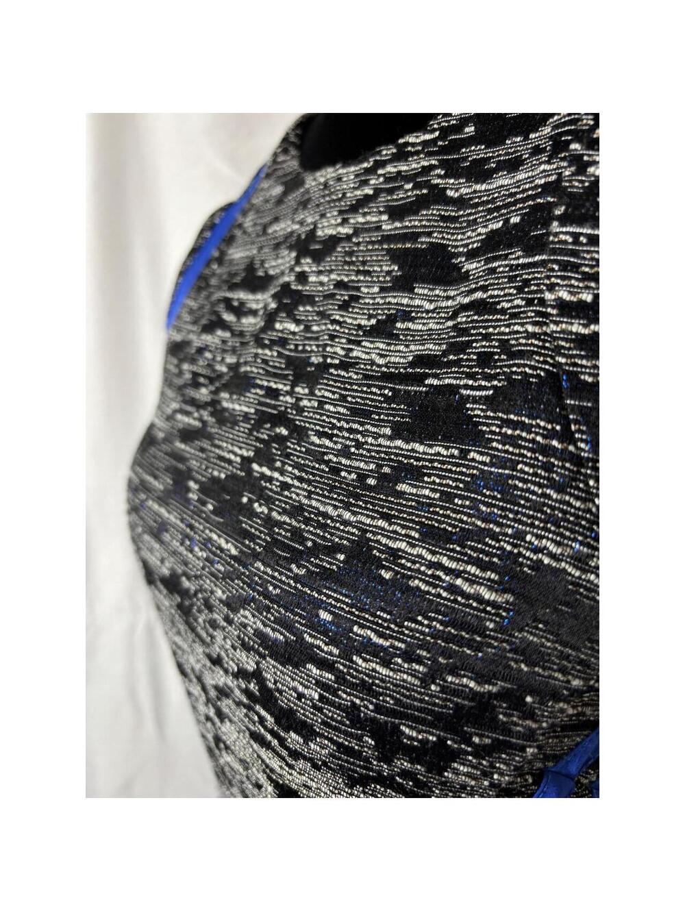 Parker Blue Metallic Silver Geometric Striped Fit Flare Mini Dress XS Sleeveless - Picture 2 of 5